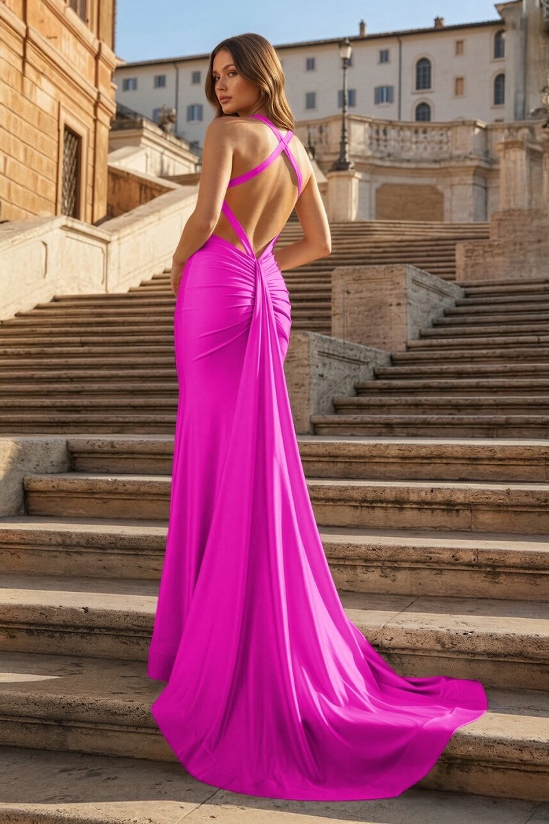 Halter Satin Mermaid Prom Dress with Open Back — Curvevia