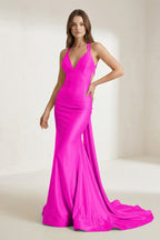Halter Satin Mermaid Prom Dress with Open Back — Curvevia
