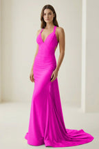 Halter Satin Mermaid Prom Dress with Open Back — Curvevia