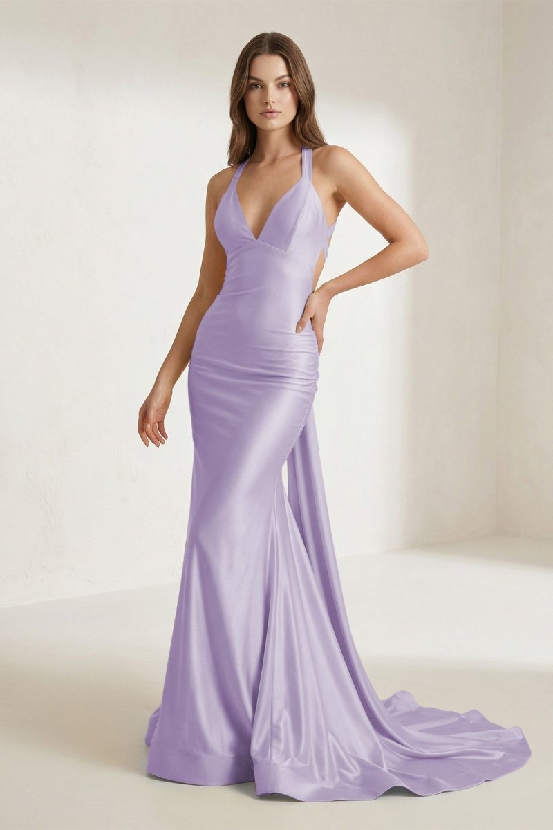 Halter Satin Mermaid Prom Dress with Open Back — Curvevia