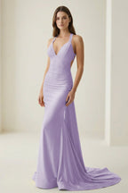 Halter Satin Mermaid Prom Dress with Open Back — Curvevia