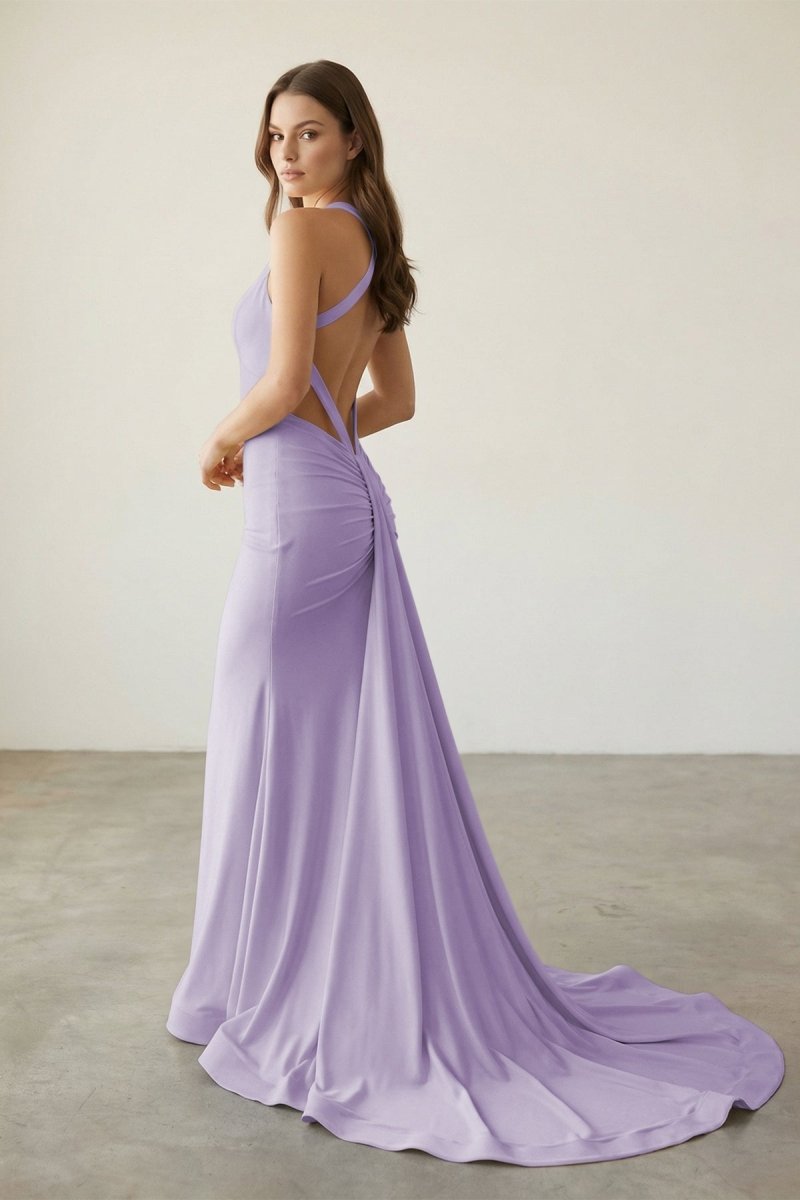 Halter Satin Mermaid Prom Dress with Open Back — Curvevia