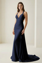 Halter Satin Mermaid Prom Dress with Open Back — Curvevia