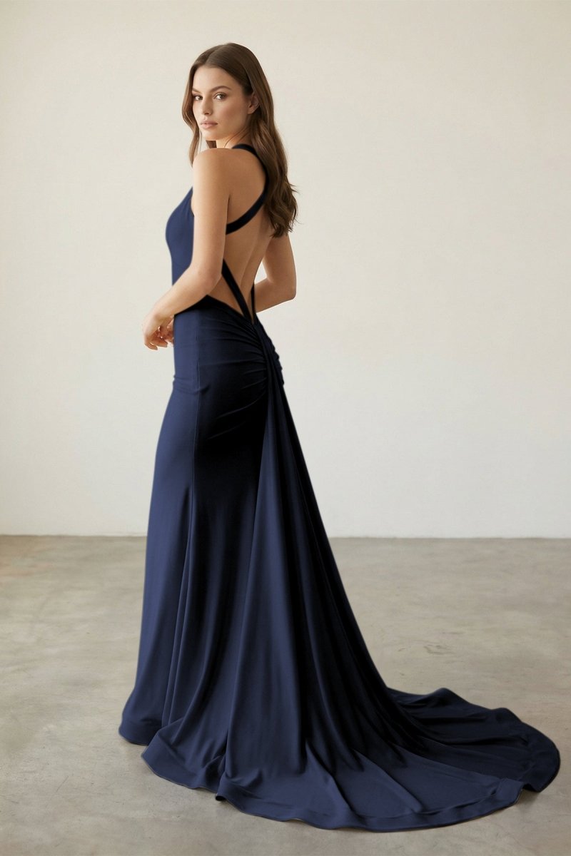 Halter Satin Mermaid Prom Dress with Open Back — Curvevia