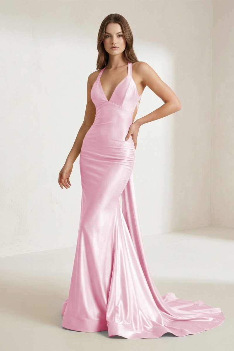 Halter Satin Mermaid Prom Dress with Open Back — Curvevia