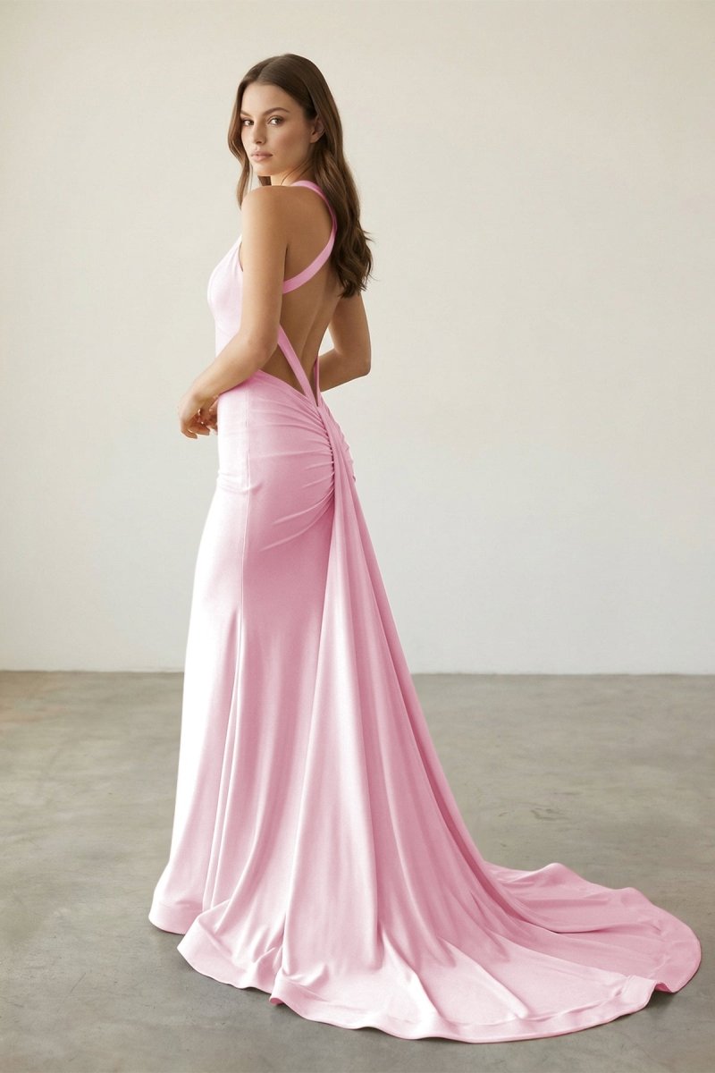 Halter Satin Mermaid Prom Dress with Open Back — Curvevia