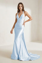 Halter Satin Mermaid Prom Dress with Open Back — Curvevia