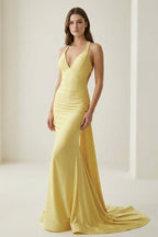 Pink Halter Satin Mermaid Open Back Long Formal Prom Dresses - Curvevia