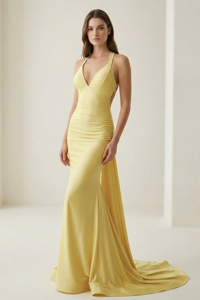 Halter Satin Mermaid Prom Dress with Open Back — Curvevia