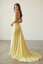 Pink Halter Satin Mermaid Open Back Long Formal Prom Dresses - Curvevia