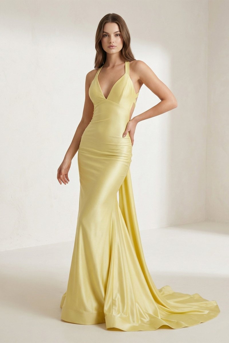 Halter Satin Mermaid Prom Dress with Open Back — Curvevia