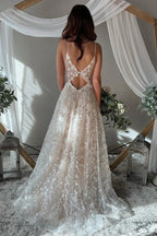 Exquisite A-Line V Neck Lace Boho Wedding Dresses - Curvevia