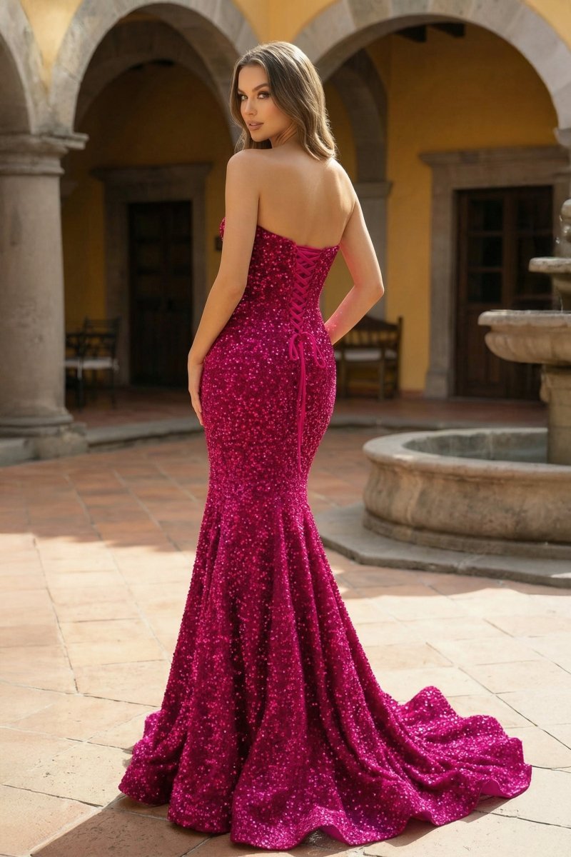 Mermaid Sweetheart Neck Sequins Evening Dress - Curvevia