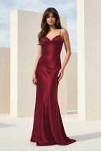 Black Spaghetti Straps Mermaid Satin Backless Evening Dress With Beading - Curvevia