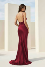 Black Spaghetti Straps Mermaid Satin Backless Evening Dress With Beading - Curvevia