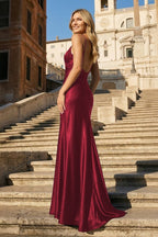 Black Spaghetti Straps Mermaid Satin Backless Evening Dress With Beading - Curvevia