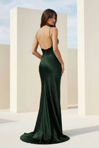 Black Spaghetti Straps Mermaid Satin Backless Evening Dress With Beading - Curvevia
