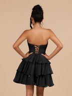Fuchsia Strapless A Line Chiffon Ruffles Wedding Guest Dress With Flower - Curvevia