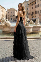 Pink Sheath Strapless Chiffon Long Wedding Guest Dress With Ruffles - Curvevia