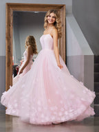 A-line Spaghetti Straps Pink Tulle Evening Dress - Curvevia
