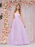 A-line Spaghetti Straps Pink Tulle Evening Dress - Curvevia