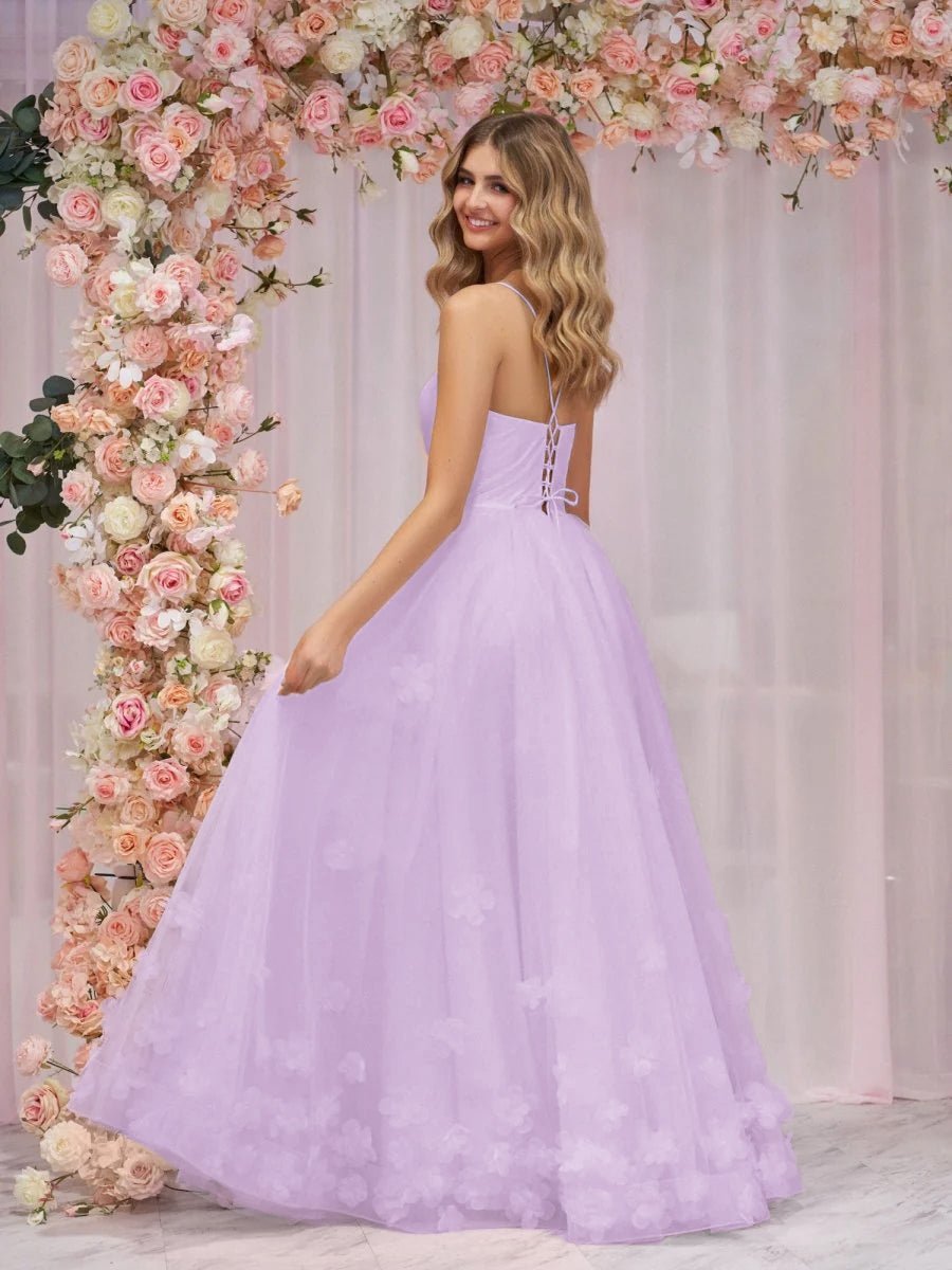 A-line Spaghetti Straps Pink Tulle Evening Dress - Curvevia
