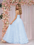 A-line Spaghetti Straps Pink Tulle Evening Dress - Curvevia