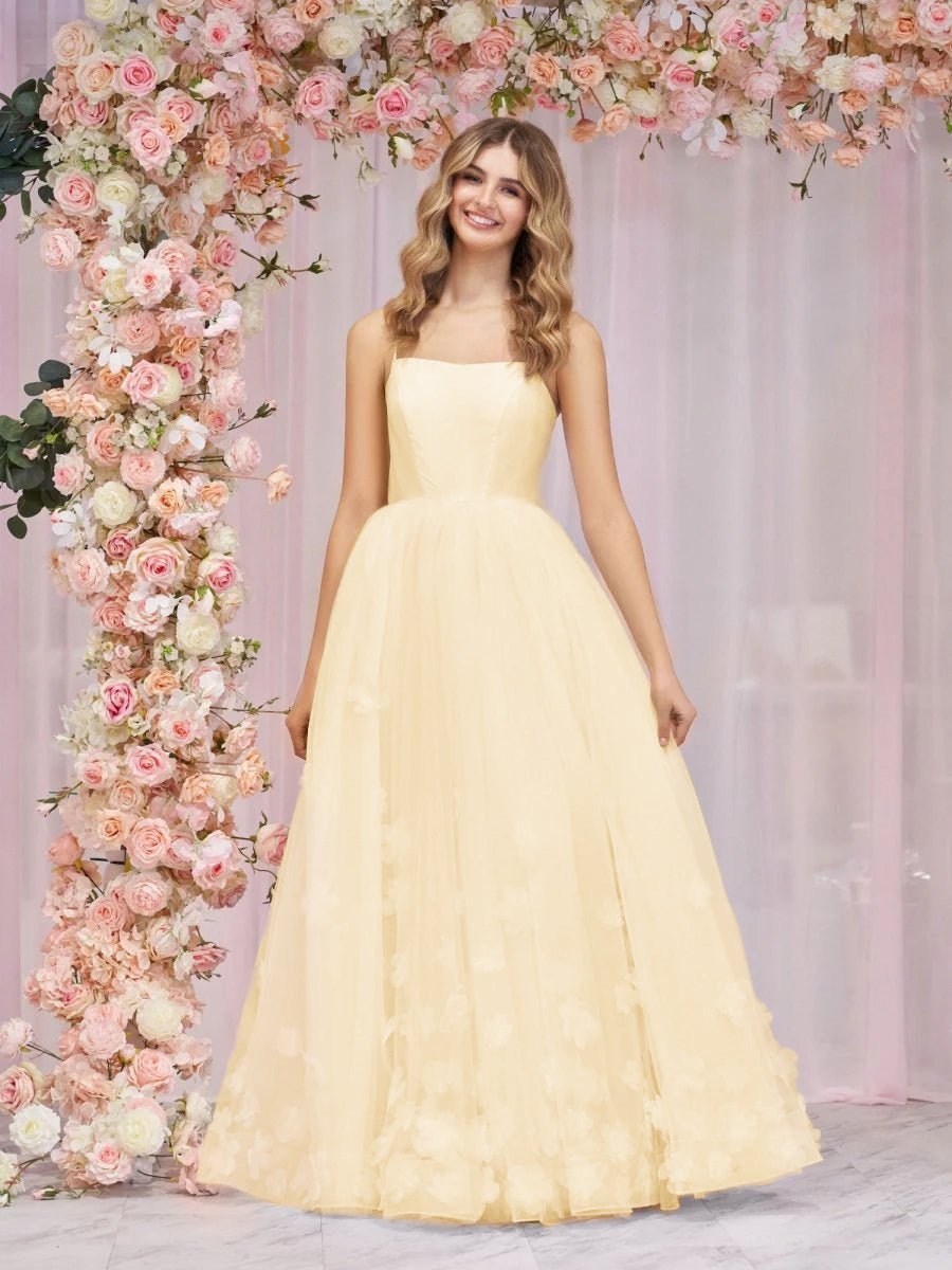 A-line Spaghetti Straps Pink Tulle Evening Dress - Curvevia