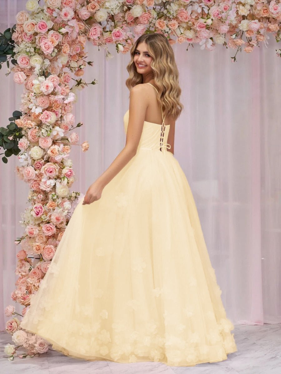 A-line Spaghetti Straps Pink Tulle Evening Dress - Curvevia