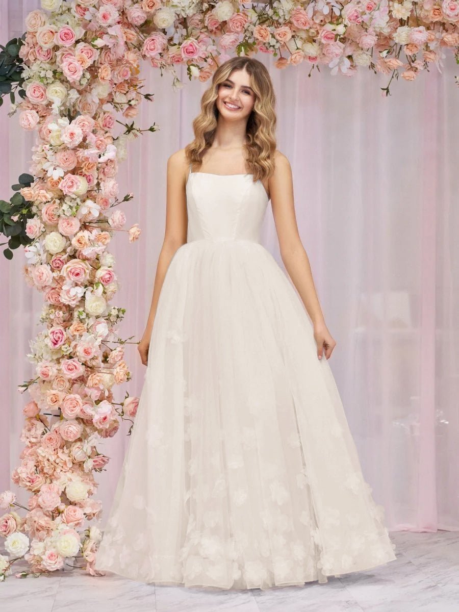A-line Spaghetti Straps Pink Tulle Evening Dress - Curvevia