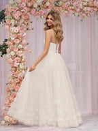 A-line Spaghetti Straps Pink Tulle Evening Dress - Curvevia