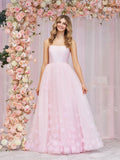 A-line Spaghetti Straps Pink Tulle Evening Dress - Curvevia