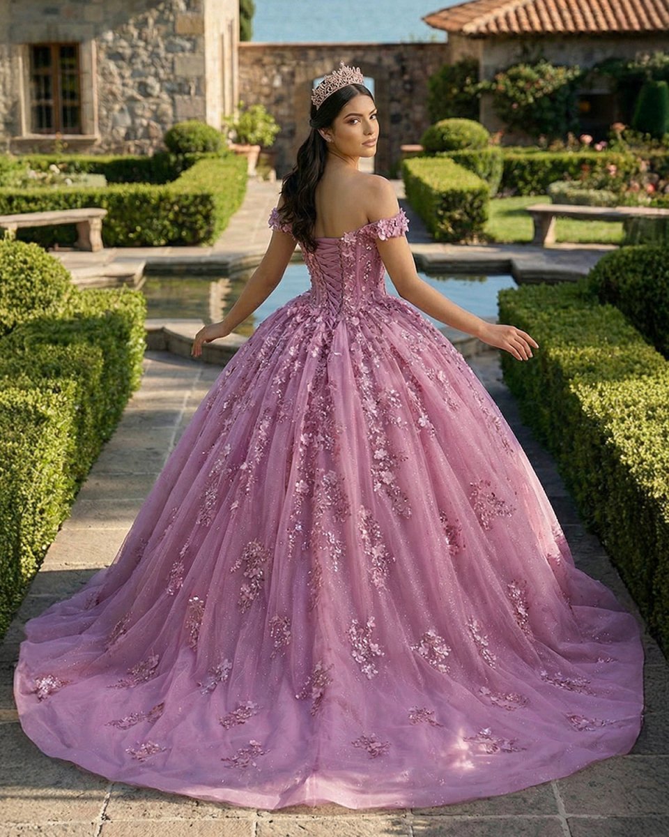 Floral Lace Sweetheart Corset Ball Gown Quinceañera Dress - Curvevia