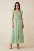 Flutter Sleeve Sweetheart A-Line Chiffon Mother of the Bride Dress in Sage - Curvevia