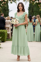 Flutter Sleeve Sweetheart A-Line Chiffon Mother of the Bride Dress in Sage - Curvevia