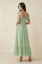 Flutter Sleeve Sweetheart A-Line Chiffon Mother of the Bride Dress in Sage - Curvevia
