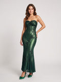 Forest Green Chiffon Mermaid Sweetheart Side Zip Floor-Length Dress with Beaded embroidery - Curvevia