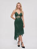 Forest Green Chiffon column V-Neck Backless Tea-Length with Beaded Lace - Curvevia