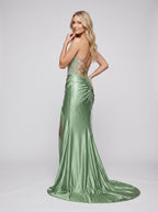 Mint Green Satin Mermaid Sweetheart Criss-Cross Straps Floor-Length Dress with Beading - Curvevia