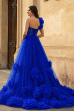 Hot Pink Ball Gown One-Shoulder Tulle Prom Dresses - Curvevia