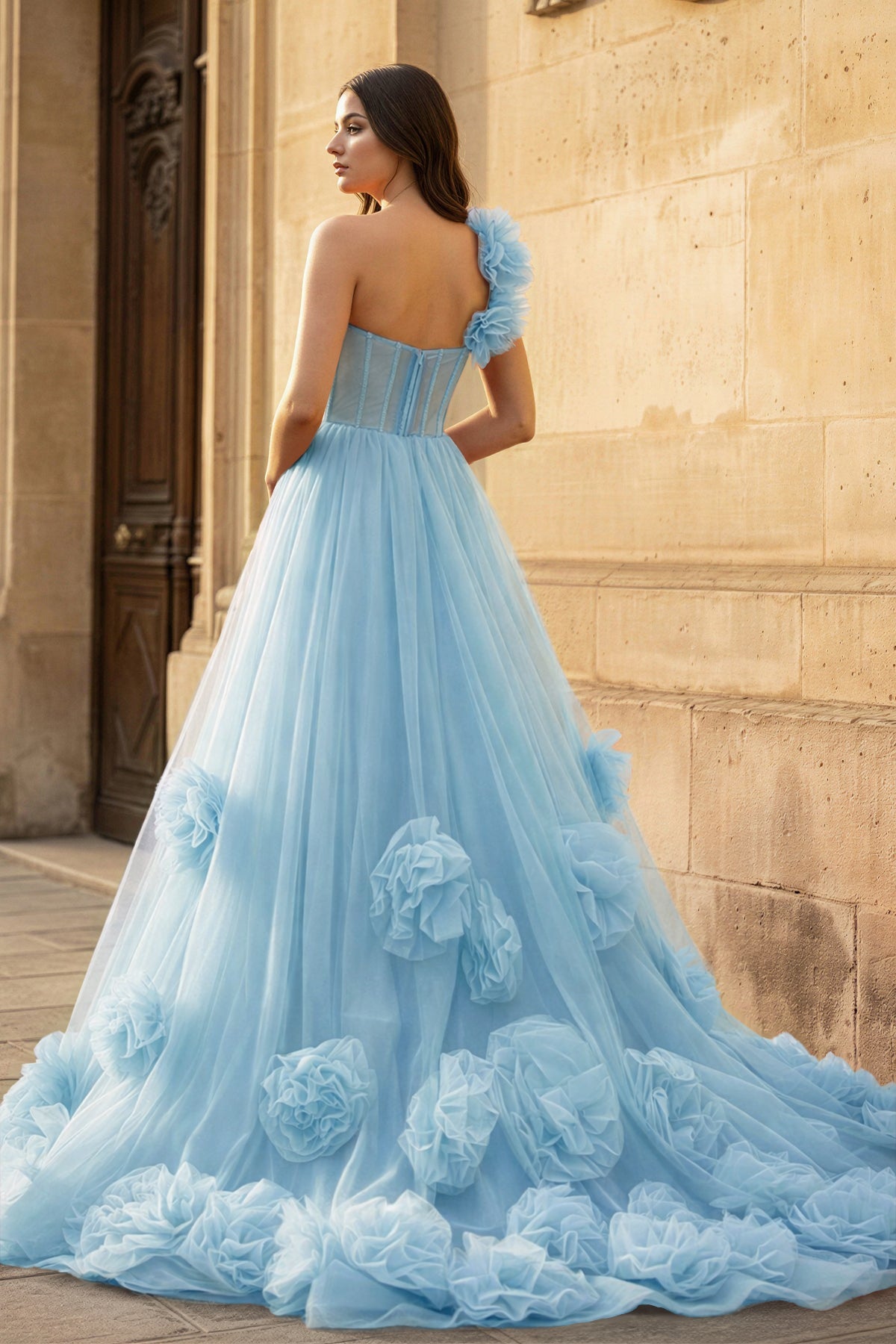 Hot Pink Ball Gown One-Shoulder Tulle Prom Dresses - Curvevia