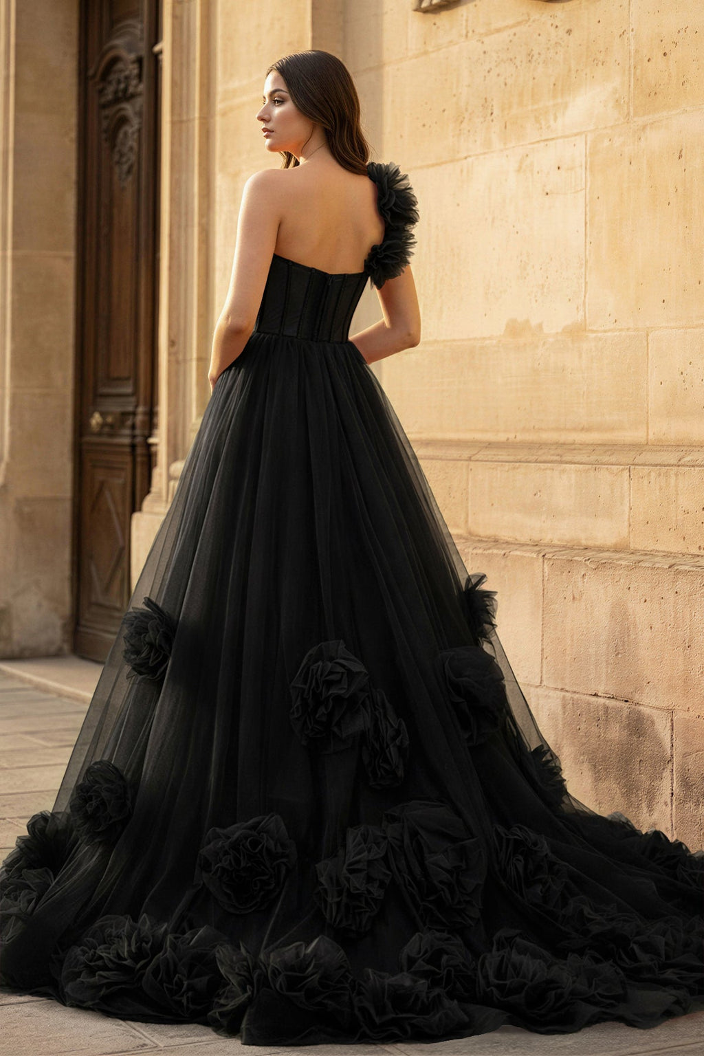 Hot Pink Ball Gown One-Shoulder Tulle Prom Dresses - Curvevia