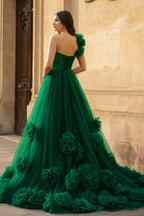 Hot Pink Ball Gown One-Shoulder Tulle Prom Dresses - Curvevia