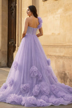 Hot Pink Ball Gown One-Shoulder Tulle Prom Dresses - Curvevia