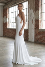 Mermaid Satin White Spaghetti-Straps Wedding Dresses With Lace-Up Back - Curvevia