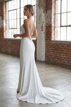 Mermaid Satin White Spaghetti-Straps Wedding Dresses With Lace-Up Back - Curvevia