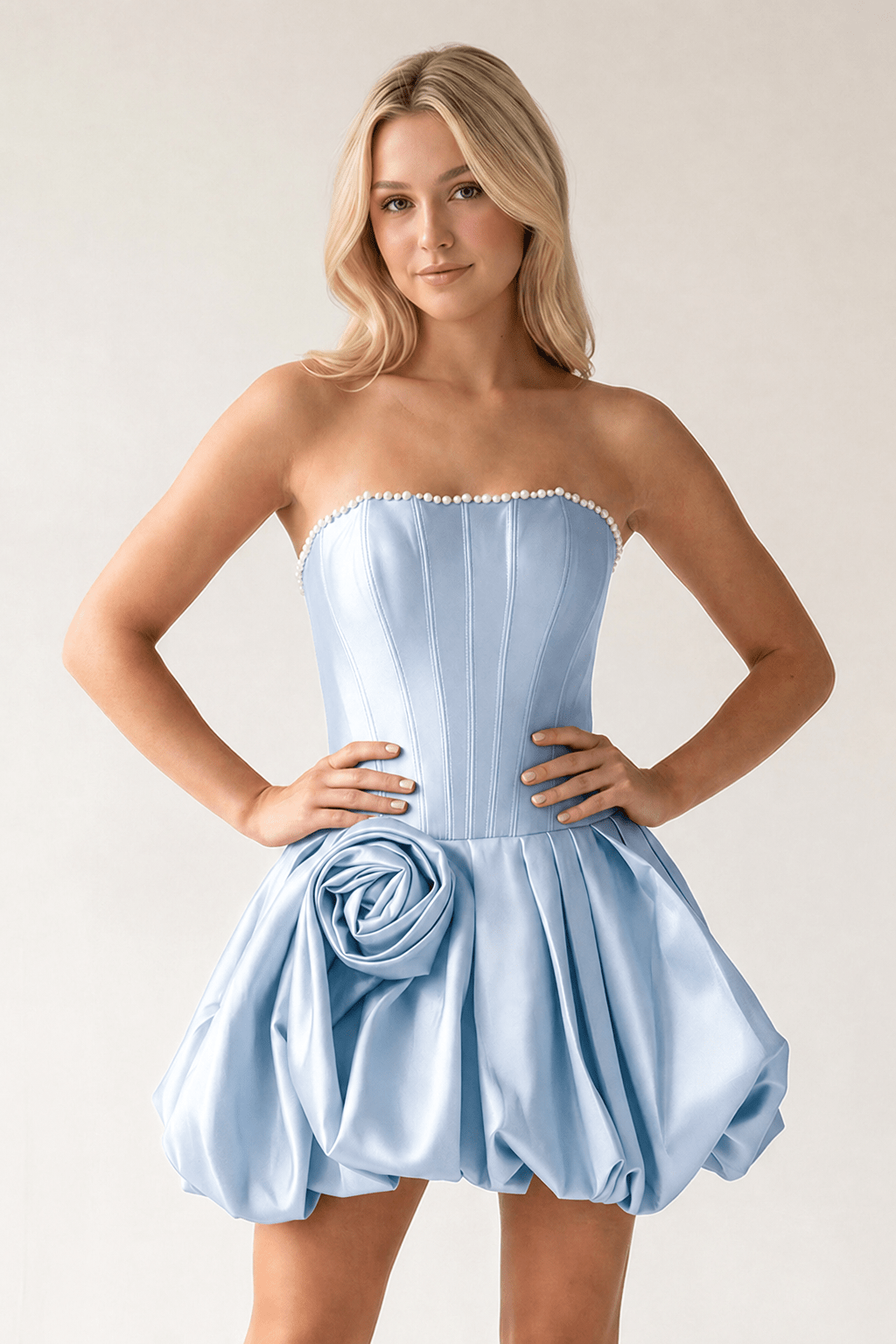Fuchsia A-Line Bubble Hem Satin Strapless Corset Homecoming Dress - Curvevia