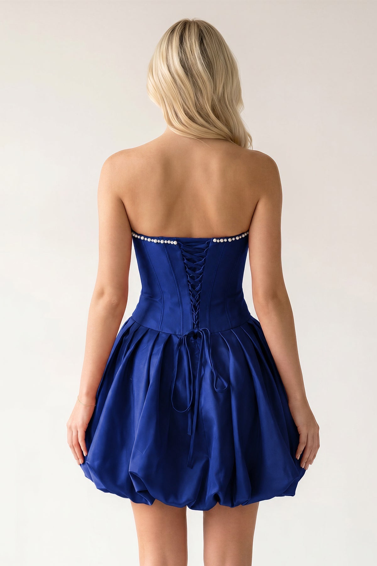 Fuchsia A-Line Bubble Hem Satin Strapless Corset Homecoming Dress - Curvevia