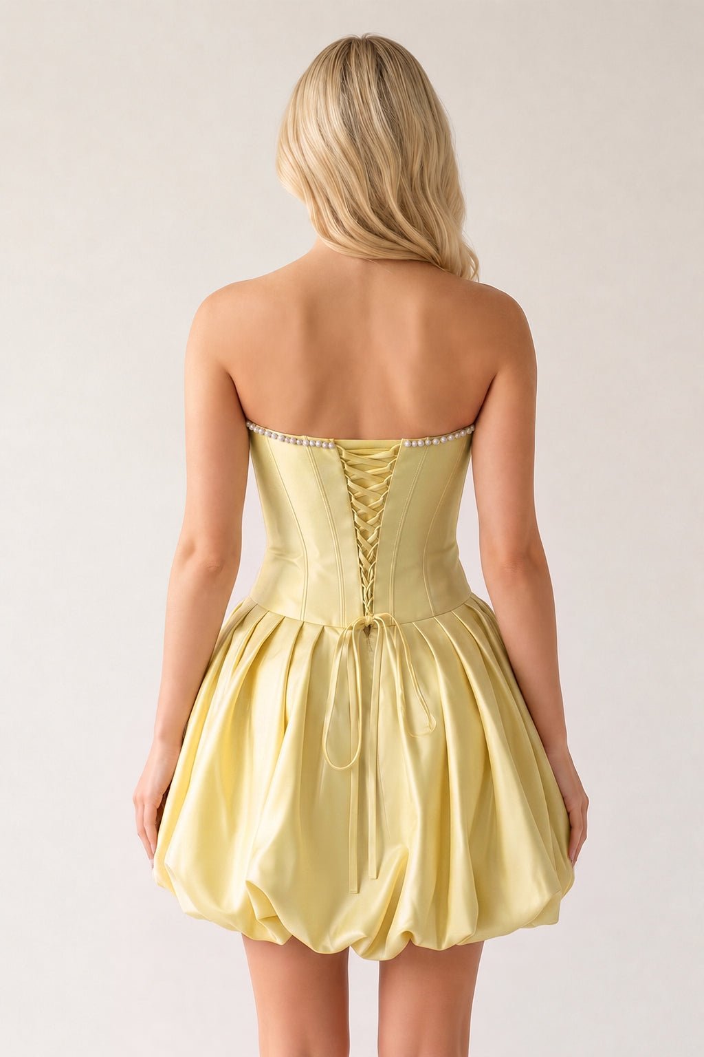 Fuchsia A-Line Bubble Hem Satin Strapless Corset Homecoming Dress - Curvevia