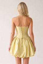 Fuchsia A-Line Bubble Hem Satin Strapless Corset Homecoming Dress - Curvevia